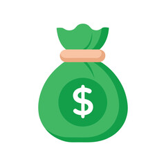 Vector art of green money bag with a dollar sign coin, isolated on white background