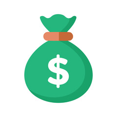 Vector art of green money bag with a dollar sign coin, isolated on white background