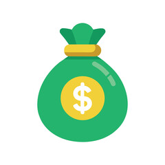 Vector art of green money bag with a dollar sign coin, isolated on white background