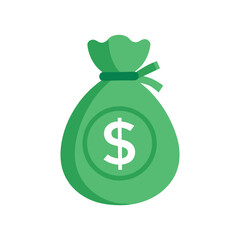 Vector art of green money bag with a dollar sign coin, isolated on white background