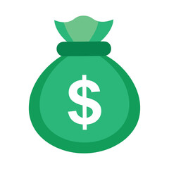 Vector art of green money bag with a dollar sign coin, isolated on white background