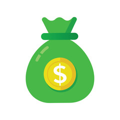 Vector art of green money bag with a dollar sign coin, isolated on white background