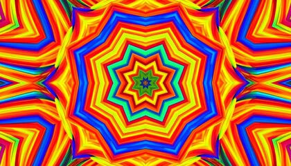 Vibrant, multicolored kaleidoscope pattern with concentric, star-shaped layers
