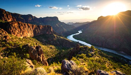 Sunset Canyon River Landscape.