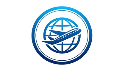 A vibrant, stylized design displays an airplane flying over a world map, evoking a sense of global travel and connections.
