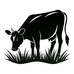 Cow eat grass a simple vector clean black silhouette design white background