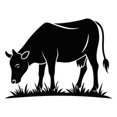 Cow eat grass a simple vector clean black silhouette design white background
