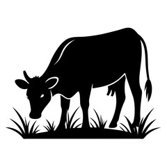 Cow eat grass a simple vector clean black silhouette design white background