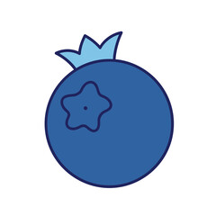 Obraz premium A simple illustration of a single blue blueberry with a stem.
