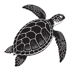 Fototapeta premium black sea turtle Silhouette Vector, High Quality Illustration on White Background