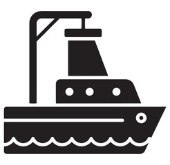 Obraz premium Simple black and white vector illustration of a modern fishing boat or vessel