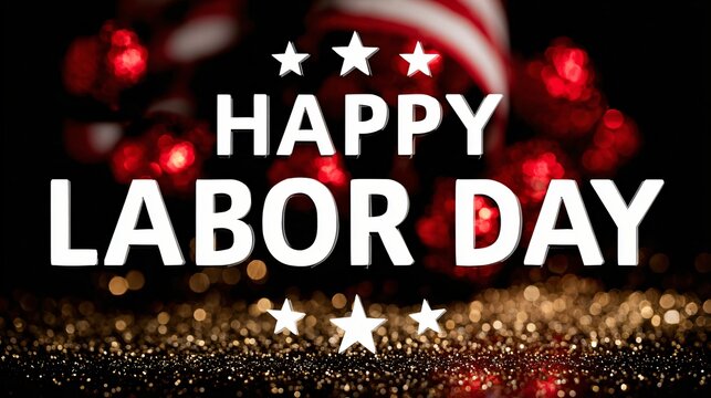 Happy labor day with stars and bokeh lights for holiday celebration