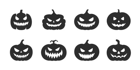 Obraz premium halloween pumpkin icons,set of vector illustration black pumpkin silhouettes isolated on white background.Halloween pumpkin face silhouette,Pumpkin - squash for Halloween or Thanksgiving flat icon