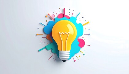 A vibrant lightbulb design against a backdrop of colorful splashes, radiating a sense of creativity and inspiration.