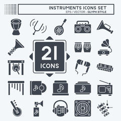 Icon Set Instruments. related to Mucik symbol. glyph style. design editable