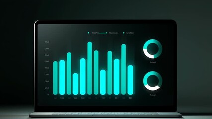 Animated financial KPI dashboard displaying bar graph and metrics for data analysis and business insights - Powered by Adobe