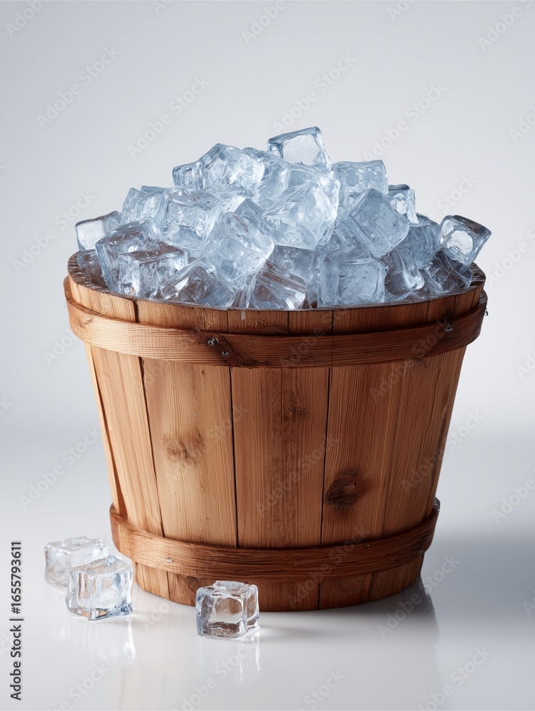 Poster chilled ice bucket: a full ice bucket filled with refreshing ice, creating a cool and crisp image, i