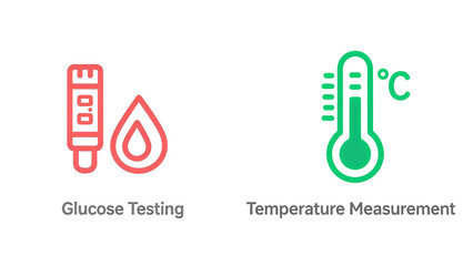 Glucose Testing and Temperature Measurement icons: representing the functions of glucose testing and temperature measurement, used for health monitoring and medical examination scenarios.
