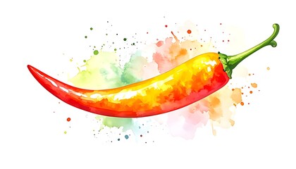 Hand-drawn illustration of a chili pepper with watercolor splashes.