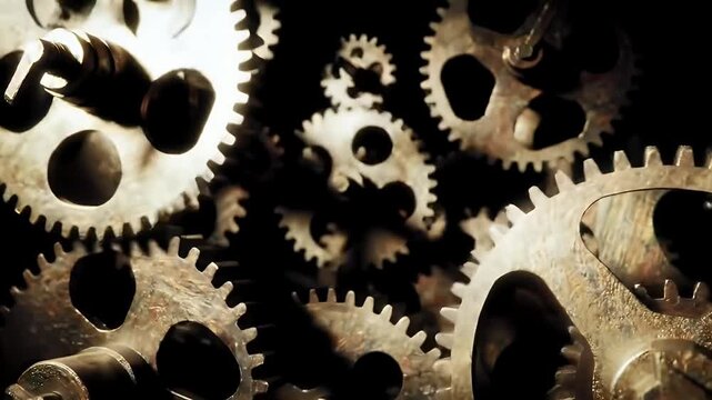 Rotating Gears Connect and Turn Smoothly Together, Creating Intricate Mechanisms