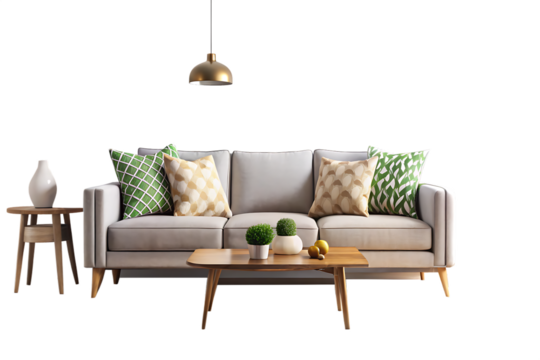 chic-living-room-design-with-modern-sofa isolated on white background PNG ,AI GENERATED