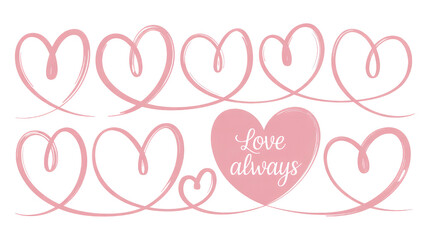 Hand-drawn Pink Hearts with "Love Always" - Romantic Design Element