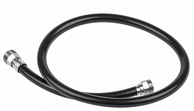 Black coaxial cable coiled with metal connectors on both ends, used for signal transmission and communication.