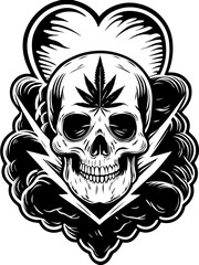Fototapeta premium SVG featuring a skull adorned with cannabis leaves in a Halloween theme. Skull Design with Cannabis Leaf and Lightning Bolt Artwork