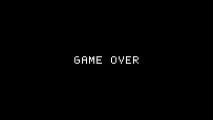 Classic game over pixel retro text animated with VHS glitch effect overlay on transparent background - Powered by Adobe
