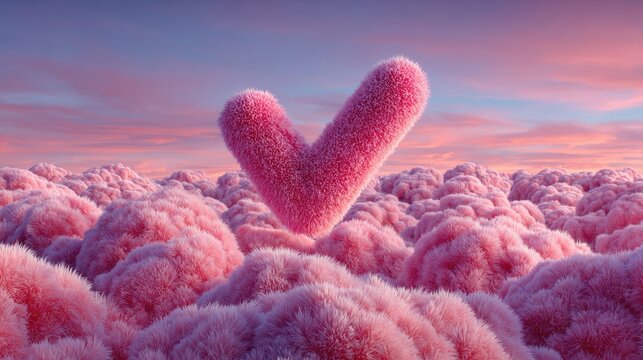 Fluffy pink heart shape floats above clouds - Powered by Adobe