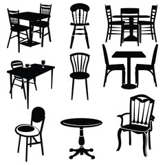 Restaurant Dining Table Icon Set Isolated on White and Black Background Vector Illustration