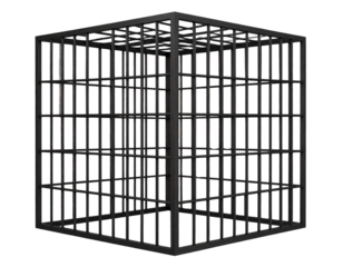 Geometric Black Metal Cage with Square Frame, Front View, Transparent Background – AI Generated