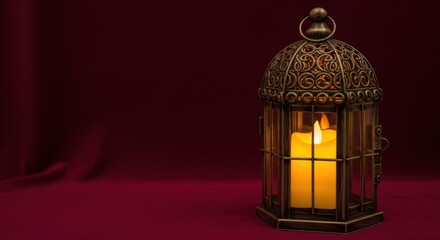 Romantic vintage lantern with warm glowing candle creates cozy ambiance for intimate evenings or festive celebrations