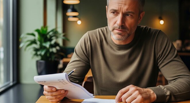 Pensive male entrepreneur contemplating business challenges and strategy.