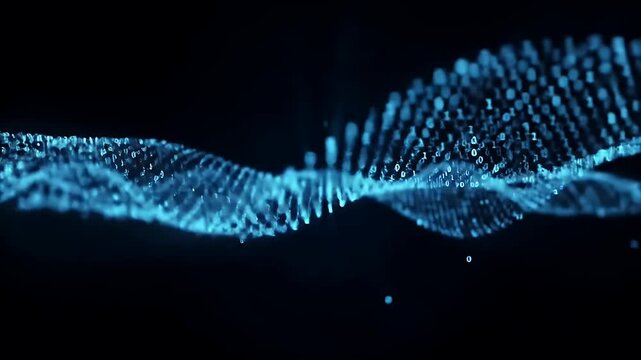 Binary Code Wave Flows Across a Dark Background: Digital Data Stream Animation