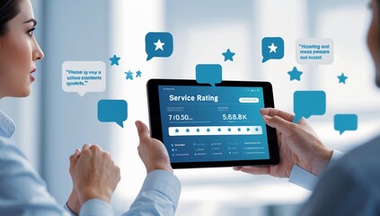 Customer Giving Online Service Rating on Laptop &ndash; Feedback and Satisfaction Evaluation Concept.