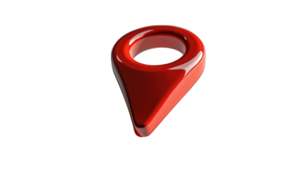 Glossy red map pin icon with a rounded triangle shape on a black background