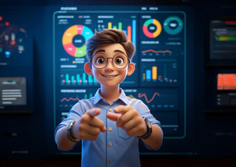 3D Isometric Business People with Data Analysis and Digital Marketing Strategy Concept Vector Illustration.
