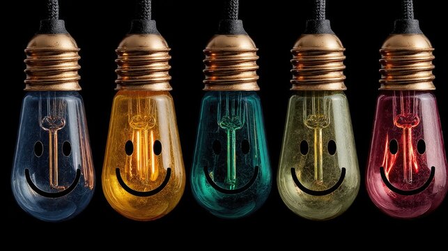 Colorful light bulbs with smiley faces