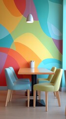 Stylish dining corner accented by vivid colorful artistic wall mural