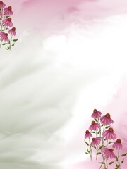 Flower frame 
pink flowers on blue sky background