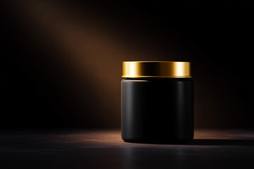 Black jar with gold lid product mockup