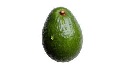 Fresh Single Avocado with Water Droplets on Transparent Background