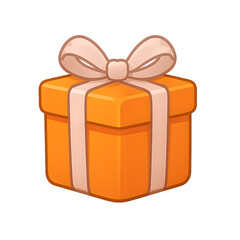 Bright orange gift box tied with a cream ribbon