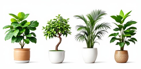 Fototapeta premium Assorted Lush Green Houseplants in Decorative Flower Pots isolated on White Background