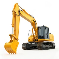 Yellow Excavator Tractor on White Background