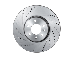 Front View of Drilled and Slotted Brake Rotor with Precision Details, Transparent Background – AI Generated