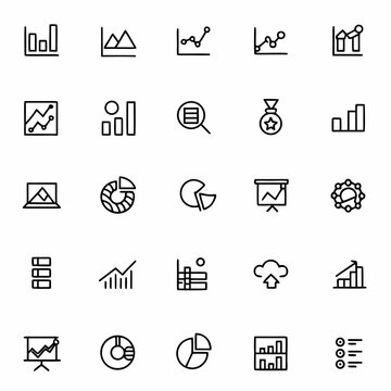 Data Analytics Vector Icon Set | Adjustable Line Weight | Chart, graph, analysis, report, growth, trend, statistics, pie chart, bar graph, line graph, scatter plot, dashboard, infographic icons 