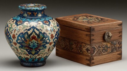 Ornate vase and box, intricate designs
