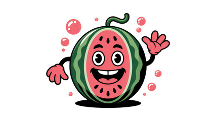 Fototapeta premium Happy Watermelon Character Waving, Summer Fruit Cartoon Illustration